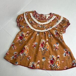 Matilda Jane Brown and red floral puff sleeve knit dress size 2 EUC